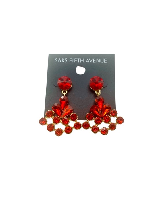 Saks Fifth Avenue Jewelry - Saks Fifth Avenue Gold Plated & Red Crystal Triangle Costume Jewelry Earrings